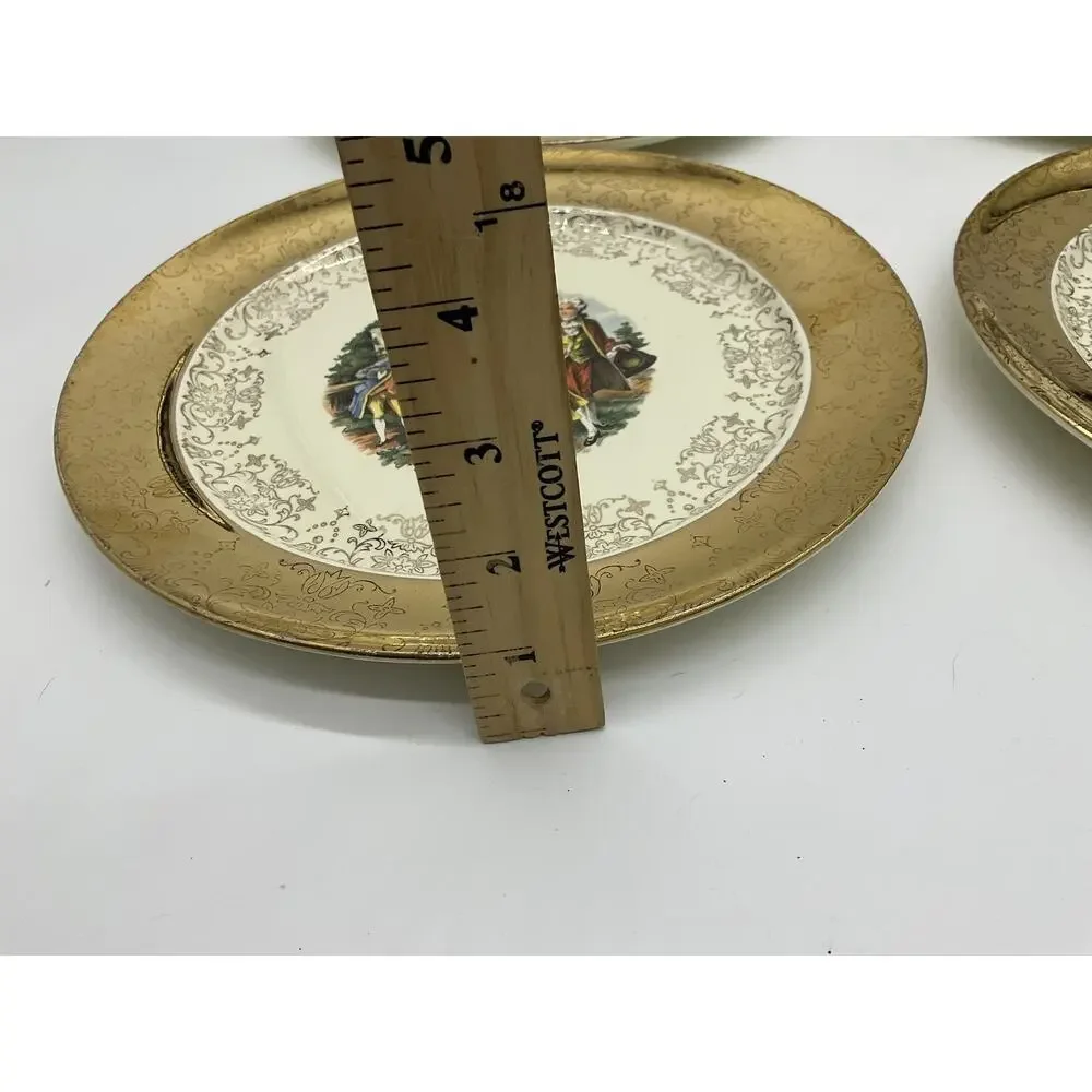 Vintage Sabin Crest-O-Gold Dinner Plates Set 4 Gold Courting Couple Rococo USA‎